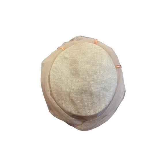 Ivory Tulle Picture Hat Blush Ribbon Tea Party Church Derby Fascinator VTG main image 8